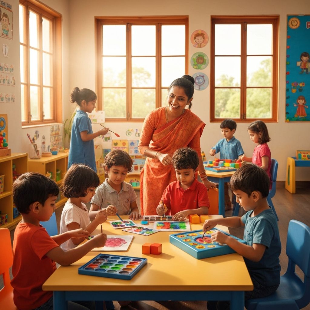 Preschool teacher with children